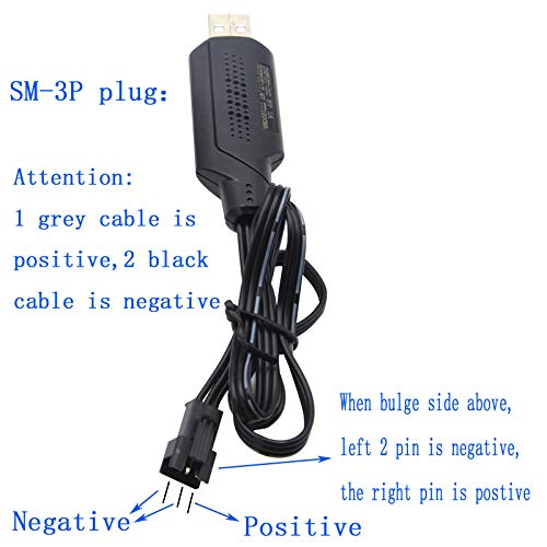 Blomiky 2 Pack 7.4V SM-3P Plug Charger Cable for 7.4V 2S 600mAh 900mAh 1200mAh 1300mAh 1500mAh Li-ion Battery/SM-3P USB 2