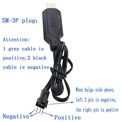 Blomiky 2 Pack 7.4V SM-3P Plug Charger Cable for 7.4V 2S 600mAh 900mAh 1200mAh 1300mAh 1500mAh Li-ion Battery/SM-3P USB 2