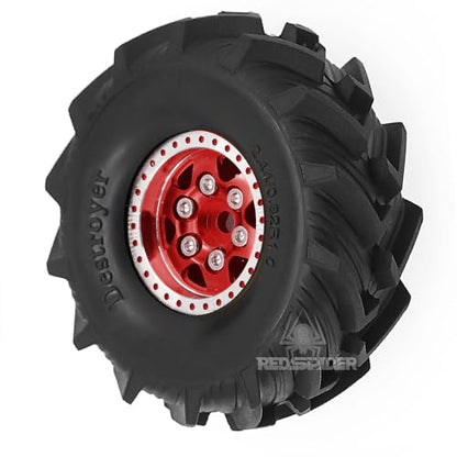 REDSPIDER 1.0 Beadlock Wheels and MUD Tires Set for 1/24 1/18 RC Crawler Car SCX24 TRX4M FCX24M FCX18 TRX4M UTB18 (Red) - color: Red