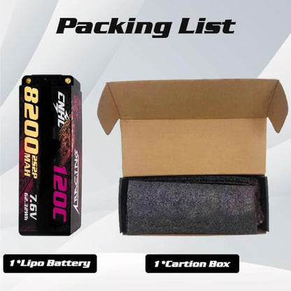 CNHL 8200mAh 2S lipo Battery 7.6V LiHV 120C 5.0mm Bullet to EC5 Hard Case | Explosive punch off the line with instant throttle response for no-prep drag racing, 1/8 and 1/10 RC platforms.