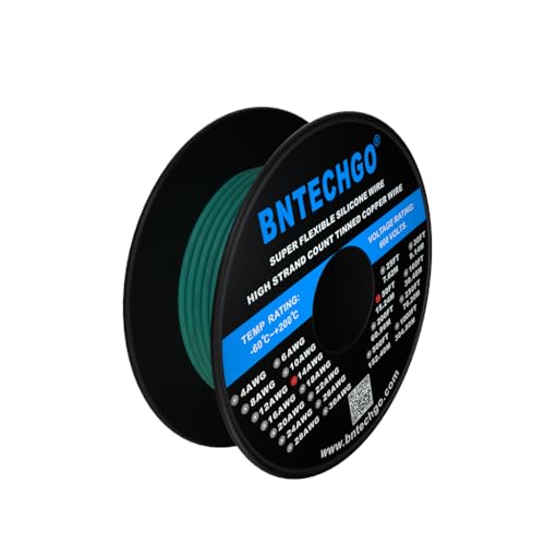 BNTECHGO 14 Gauge Silicone Wire Spool 50 ft Green Flexible 14 AWG Stranded Tinned Copper Wire | Flexible 14 AWG Stranded Wire Silicone Rubber Insulation For RC Models, Drone, Robot, Battery, EV Charger, 3D Printer, DIY - color: Green, size: silicone wire