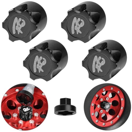 Hobbypark 4PCS Aluminum RC Car Wheel Rim Center Cap Adapter M4 Nut for 1/10 RC Crawler Traxxas TRX4 Axial SCX10 90046 D90 Redcat Gen7 (Black)