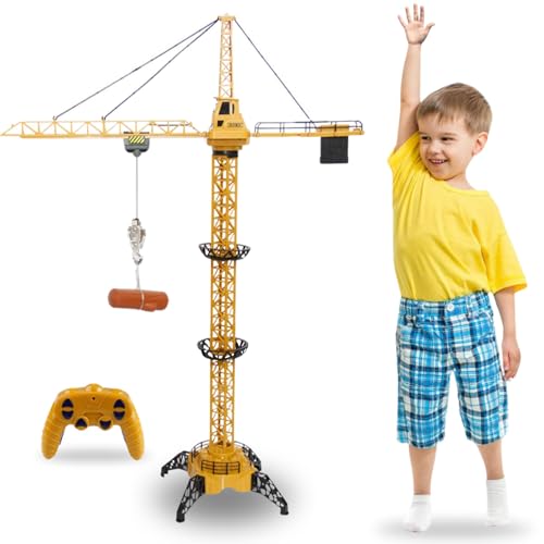 Liberty Imports 6 Channel RC Mega Tower Crane, 50.4 inch Tall 2.4GHz Remote Control Construction Site Toy 680° Rotation Lift Model with Tower Lights and Sounds for Kids