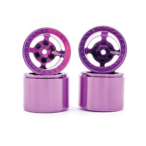 1UP Wheels 1.0" Island Ultra Wide Premium Wheels | Purple | for Axial SCX24, AX24, Traxxas TRX4-M, Redcat Ascent-18, FMS FCX18, 7mm Hex Vehicles - Aluminum Beadlock Wheels - color: Purple