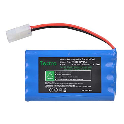 Tectra 9.6V RC Battery, 2100mAh NiMH Rechargeable Battery Pack for RC Car, RC Boat, High Capacity 8-Cell Battery Pack with Standard Tamiya Connectors Plug