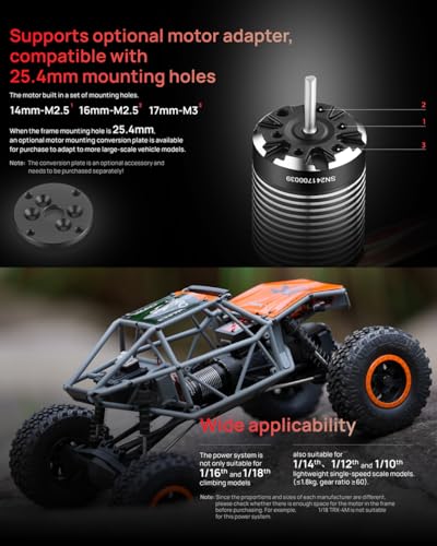 2-3S 30A Fusion Mini16 3000KV Sensored Brushless Waterproof Motor 2-in-1 Motor for 1/16 1/18 RC Climbing Car Crawler