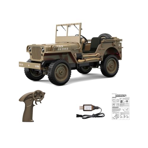 1/10 Scale 4WD RC Crawler, 2.4GHz 4x4 Military Off-Road RC Monster Truck with LED Lights, Dual Motors & DIY Interior for Hobbyists - color: Desert Yellow