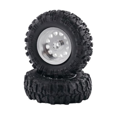 1.0 Inch RC Crawler Wheels and Tires Set, Pre-Mounted Aluminum Wheel & Tire Combo with Foam Inserts, Fit for 1/18 SCX24 SCX30 Micro RC, 4PCS (Silver) - color: Silver