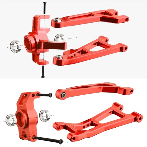 Aluminum Suspension Arms & Steering Knuckle Kit & Shock Tower & Linkage Assembly Parts Compatibe with Hyper Go H16BM H16DR H16PL H16E & 16207 16208 16209 1/16 RC Upgrade Part(Red)