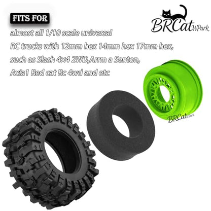 12/14/17mm Hex Hubs RC Truck Tires and Wheels for Slash 2WD 4X4,Arrm a Senton,Axia1,Rc 4wd,Red cat RC Truck,BRCatWPark RC Short Course Truck Wheels and Tires w/Sponge,(4Pcs) Green - color: Green - (12/14/17mm Hex)