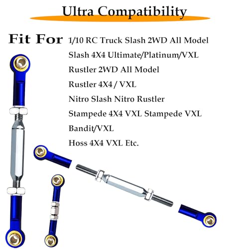 Stainless Steel Camber Links with Rod Ends Set for 1/10 Traxxas Slash,Blue | Adjustable Turnbuckles with Spacers & Wrench for Rustler 4X4/2WD, Stampede 4X4, Hoss 4X4, Bandit/VXL RC Car Hops Up Parts - color: Navy Blue
