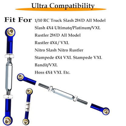 Stainless Steel Camber Links with Rod Ends Set for 1/10 Traxxas Slash,Blue | Adjustable Turnbuckles with Spacers & Wrench for Rustler 4X4/2WD, Stampede 4X4, Hoss 4X4, Bandit/VXL RC Car Hops Up Parts - color: Navy Blue