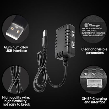 2S 7.4V 1-to-2 Charger with XH-3P Connector Plug for AX24 SCX24 FCX24 UTB18 SCX24 RC Cars and Trucks, for 7.4V 2S Lithium Batteries, Drones, Quadcopters, and Ships LiPO Batteries