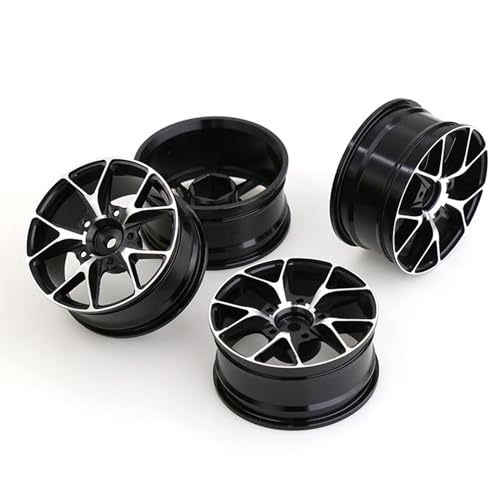 1/10 On Road Drift Wheels Rims Hex 12mm RC Aluminum Alloy Rally Racing Hubs for 1:10 Scale Touring Street Car Tires Tamiya TT01 TT02 HSP 2S 3S Brushless HPI KYOSHO XV02 XV01 4PCS (Black) - color: Black