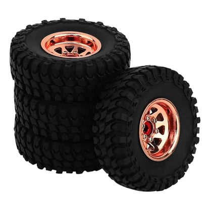 1.0 Beadlock Wheel Soft Tires Set -3.78mm Offset Wheel Rims for 1/18 1/24 RC Crawler Car Axial AX24 SCX24 FMS FCX24 TRX4M (Rose Gold)-61532 - color: Rose Gold