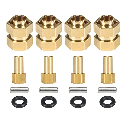 SCX24 Brass Wheel hex Hub Extenders 4pcs 8mm(+4mm) with Nuts 1.0 Wheel Rims Adapter for 1/24 RC Crawler SCX24 Bronco C10 Gladiator AX24 SCX24 Upgrades Accessories (SCX24 Brass Wheel hex Hub 8mm)