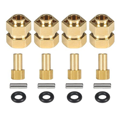 SCX24 Brass Wheel hex Hub Extenders 4pcs 8mm(+4mm) with Nuts 1.0 Wheel Rims Adapter for 1/24 RC Crawler SCX24 Bronco C10 Gladiator AX24 SCX24 Upgrades Accessories (SCX24 Brass Wheel hex Hub 8mm)