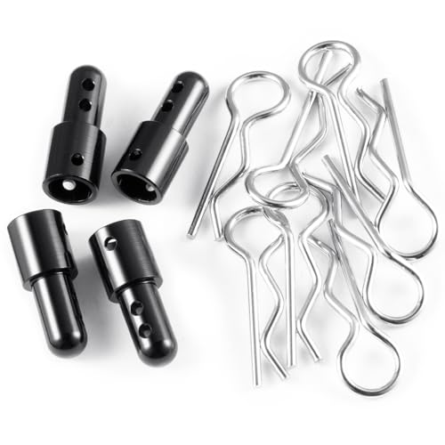 RCHUBAM 4PCS Body Posts with Pins for MJX Hyper Go 14210 14209 14301 14302 | Aluminum Front & Rear Body Posts,RC Upgrade Parts,2 Color - color: Black