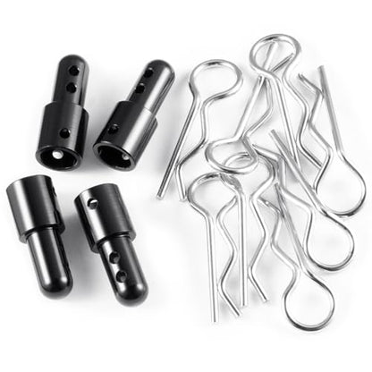 RCHUBAM 4PCS Body Posts with Pins for MJX Hyper Go 14210 14209 14301 14302 | Aluminum Front & Rear Body Posts,RC Upgrade Parts,2 Color - color: Black