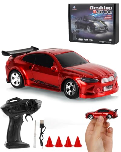 ARRIS 1/64 Micro Desktop RC Drift Car 4WD with 2-Speed Modes RTR | Pocket Size Design, LED Lights, Stunt Driving, Smooth Drifting, Indoor Fun - color: Candy Red