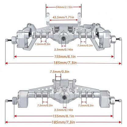 UTB18 CNC Aluminum Portal Axle Set — Complete Front & Rear Upgrade for Axial UTB18 Capra 1/18 RC Crawler, Total Weight 335g (Silvery) - color: Silvery
