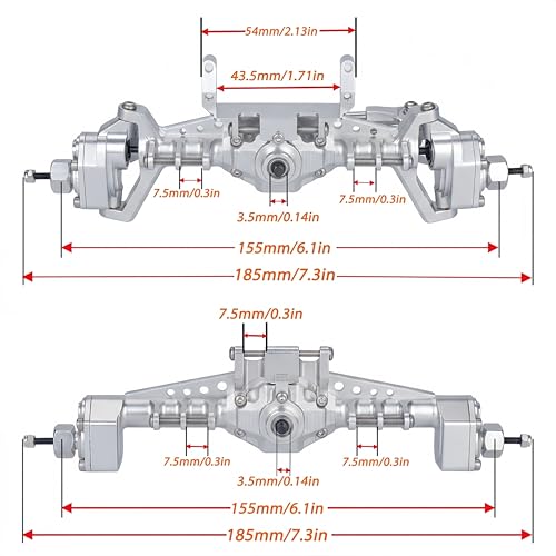 UTB18 CNC Aluminum Portal Axle Set — Complete Front & Rear Upgrade for Axial UTB18 Capra 1/18 RC Crawler, Total Weight 335g (Silvery) - color: Silvery