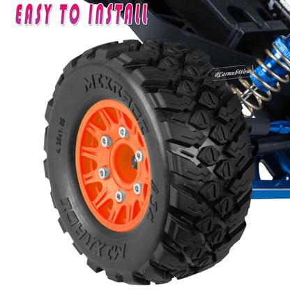 RC 12mm/14mm Hex RC Wheels and Tires for 1/10 Slash 2WD 4×4 4wd,Senton Axia1 Red cat Rc 4wd,Rc Truck Tires Snow Tires Desert Tires,4PCS,Orange - color: Orange(4pcs)