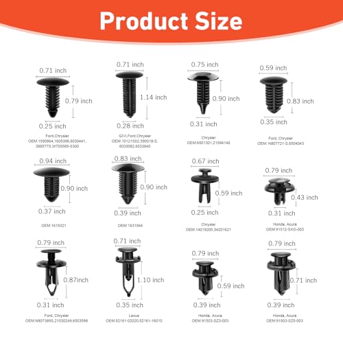 240 PCS Bumper Retainer Clips, Multiple Sizes Car Fender Fastener Rivets, Push Sturdy Material Auto Body Door Panel Trim Panel Fender Retainer Set, Universal for Car, SUV, Truck (Black)
