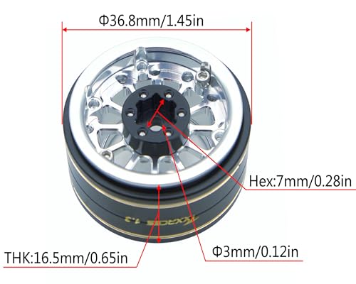 1.3 Beadlock Wheels & Brass Rim 46.5g Offset-3mm for 1/18 1/24 RC TF (Silver) - color: Silver