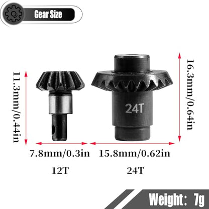 12/24T Front Rear Axles Gear Set for 1/24 Crawler FMS FCX24 FCX18 RC Upgrade Hardened Alloy Steel Stock Gear Speed