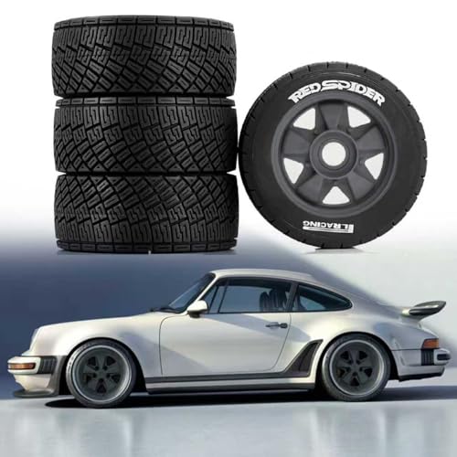 REDSPIDER 1/8 1/10 1/7 RC On Road Tires OD 3.94'' and Rally Racing Wheels 12mm 14mm 17mm Hex for 1:8 1:7 1:10 Street Touring Drift Car ARRMA Typhon 6S Losi Kyosho Tamiya TT02 HPI WR8 HSP 4PCS (Gray) - color: Gray