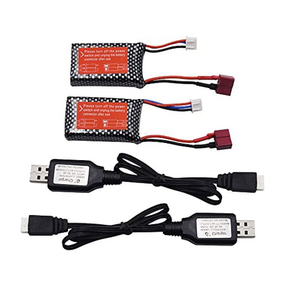 Blomiky 2 Pack 7.4V 2S 30C 1000mAh 7.4Wh Lipo Battery T Plug Suitable for Haiboxing 18859E 18858 16890A and XLH Q903 RC Trucks / Q903 Battery and USB