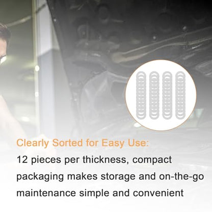 M7x12mm Shim Set for Mechanical Maintenance, 48pcs 304 Stainless Steel | 0.1, 0.2, 0.3 and 0.5mm, 12 pcs each, thin spacers for M7 bolts, electronics, mechanical maintenance and component spacing - size: M7X12