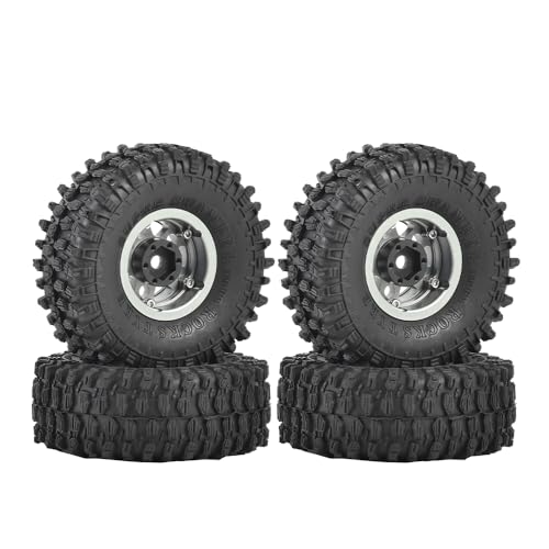 4PCS 1.55 inch Aluminum Metal Beadlock Wheels Rim and 95mm All Terrain Rubber Tires for 1/10 1/12 RC Rock Crawler Car for Axial AX90069 D90 TF2 Tamiya LC70 JIMNY UTB18(5Spoke,Gray) - color: 5spoke,gray