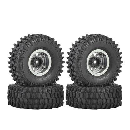 4PCS 1.55 inch Aluminum Metal Beadlock Wheels Rim and 95mm All Terrain Rubber Tires for 1/10 1/12 RC Rock Crawler Car for Axial AX90069 D90 TF2 Tamiya LC70 JIMNY UTB18(5Spoke,Gray) - color: 5spoke,gray