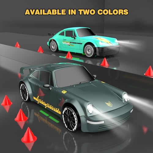 Remote Control Car RC Drift Car 2.4GHz 1:20 Scale 4WD 20KM/H High Speed Remote Control Cars with LED Lights Drifting Tire 2Pcs Rechargeable Batteries Toy Cars for Adults Boys Girls (Gray Green) - color: Gray Green