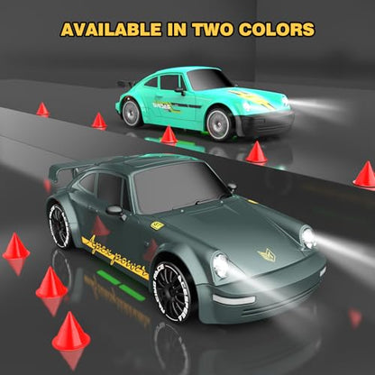 Remote Control Car RC Drift Car 2.4GHz 1:20 Scale 4WD 20KM/H High Speed Remote Control Cars with LED Lights Drifting Tire 2Pcs Rechargeable Batteries Toy Cars for Adults Boys Girls (Gray Green) - color: Gray Green