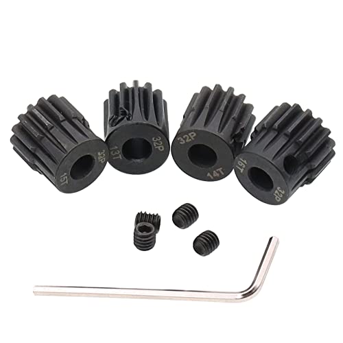 4PCS Metal Steel 32P 5mm Pinion Gear Set 13T 14T 15T 16T with Hex Key for RC Cars(Compatible with 0.8 Metric Pitch)