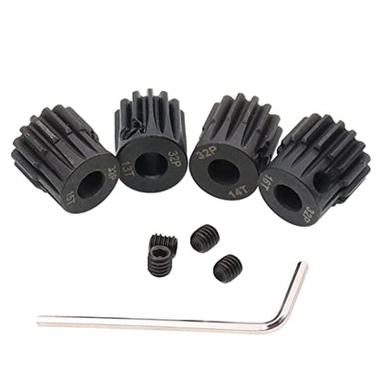 4PCS Metal Steel 32P 5mm Pinion Gear Set 13T 14T 15T 16T with Hex Key for RC Cars(Compatible with 0.8 Metric Pitch)