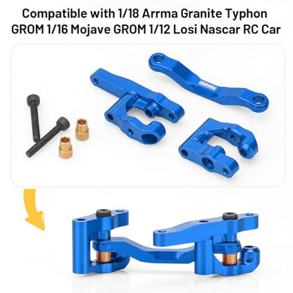 daitoku RC Steering Set Aluminum Upgrade Parts Steering Assembly for 1/18 Arrma Granite Typhon GROM 1/16 Mojave GROM 1/12 Losi Nascar RC Car (Blue) - color: Blue