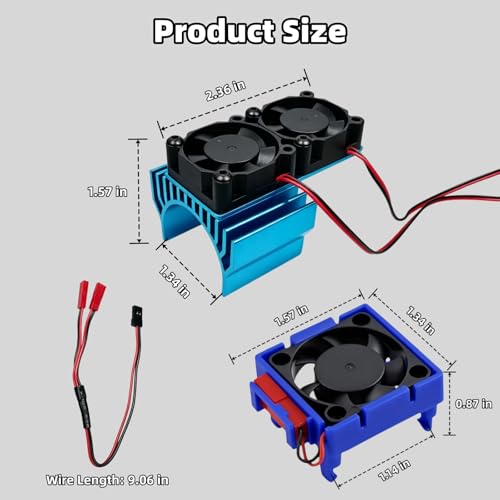VXL-3s ESC Cooling Fan and Motor Cooling Fan Dual Fan Set Compatible with 1/10 Traxxas Slash 4×4 VXL Stampede 4×4 Rustler 4×4 Hoss 4×4 Velineon VXL-3s Heat Sink, Blue - color: Blue