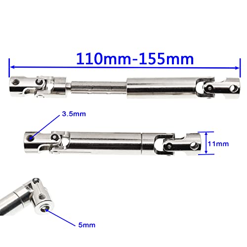 2Pcs Treehobby Stainless Steel Centre Drive Shaft CVD Drive Shaft 110mm-155mm Compatible with Axial Tamiya RC4WD D90 90028 SCX10 SCX0016 1/10 RC Off-Road Crawlers Car