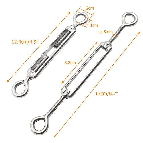 M5 Eye & Eye Turnbuckle, 304 Stainless Steel Turnbuckle Heavy Duty Wire Rope Tension 6 Pcs - style: Eye & Eye-M-5