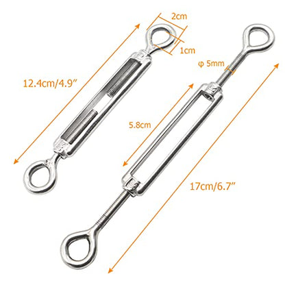M5 Eye & Eye Turnbuckle, 304 Stainless Steel Turnbuckle Heavy Duty Wire Rope Tension 6 Pcs - style: Eye & Eye-M-5