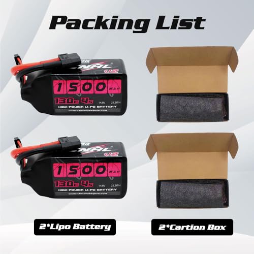 CNHL Black Series 1500mAh 4S Lipo Battery 14.8V 130C XT60 Plug (2 Packs) | Provides extended flight time with strong punch for 5-6 inch freestyle, racing FPV quads, and cine rigs.