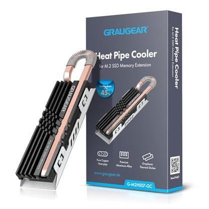 GRAUGEAR Heat Pipe Cooler for M.2 SSD Memory Extension, M.2 2280 NVMe SSD Heatsink, Pure Copper Heat Pipe, Premium Aluminum Plate-Fin Design, Thermally Conductive Graphite on Copper Foil