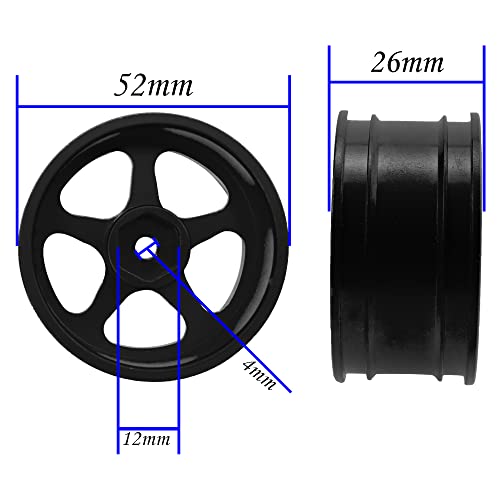 4Pcs Vgoohobby Metal Wheel Rims 12mm Hex Hub 5-Spoke Width 26mm Compatible with 1/10 Tamiya Kyosho HSP HPI Traxxas RedCat Sakura 1/10 On-Road Racing Touring RC Drift Car (Black) - color: Black