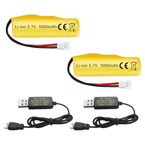 sea jump 2PCS 3.7V 1000mAh Li-ion Battery with Molex Plug and USB Charging Cable Suitable for RC Engineering Vehicles Drifting Vehicles Trucks Off-Road Vehicles High-Speed Climbing Racing Cars Boats
