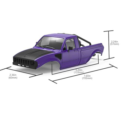 1/24 Pickup Truck Hard Body with Rear Cage Frame for 1/24 RC Crawler Axial SCX24 Bronco/Wrangler/C10/Base Camp Wheelbase 133mm (Grey) - color: Grey