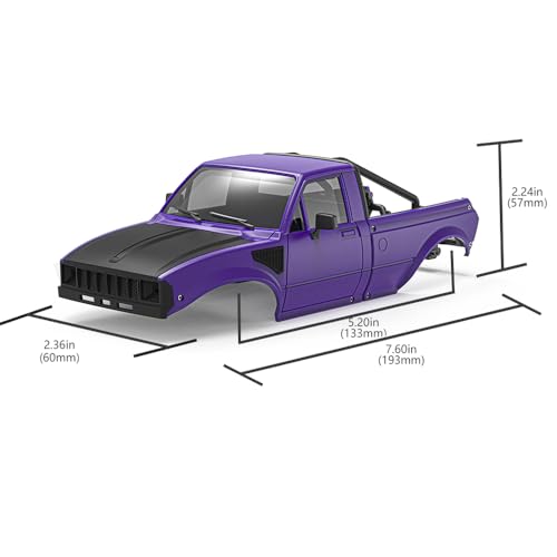 1/24 Pickup Truck Hard Body with Rear Cage Frame for 1/24 RC Crawler Axial SCX24 Bronco/Wrangler/C10/Base Camp Wheelbase 133mm (Black) - color: Black